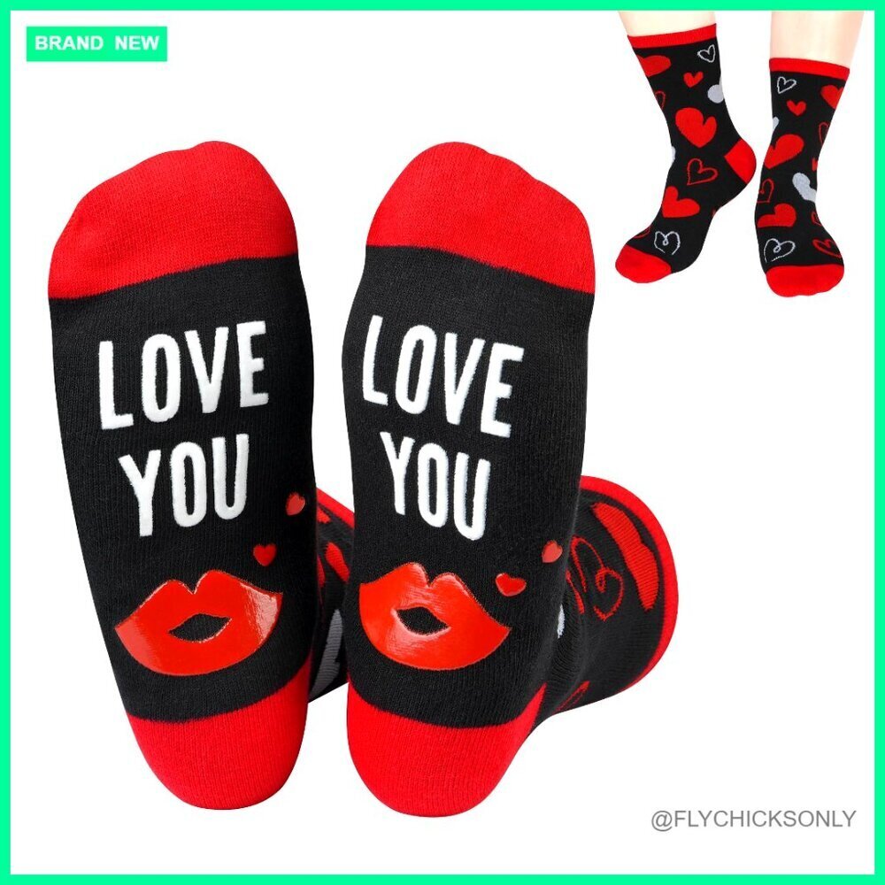 Unisex Novelty Socks with Love You Text, 92% Cotton, US Sizes 6-12